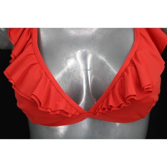 Michael Kors Ruffled Bikini Top Sangria Orange SIZE M - Picture 3 of 10